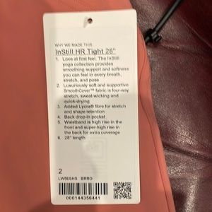 Lululemon. Brand new, with tags. InStill tight. 28in. Size 2